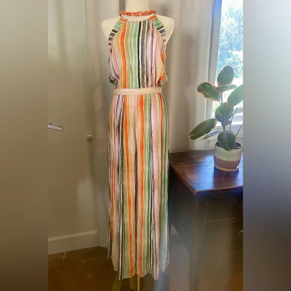Anthropologie BL^NK London Gallery Row Rainbow Striped Halter Jumpsuit - Picture 10 of 14